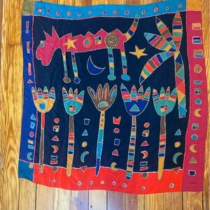Colorful Abstract vintage silk scarf 34” X 34”